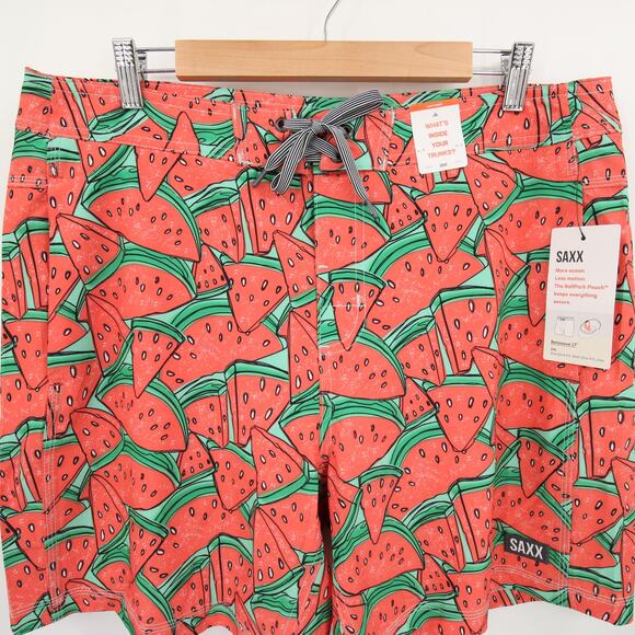SAXX Swim Trunks Red Green Watermelon Print Betawave 2N1 Cooling Liner 36 NWT - Picture 3 of 15